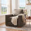 Fauteuil d'appoint moderne en lin avec piétement en hévéa massif-2054357369