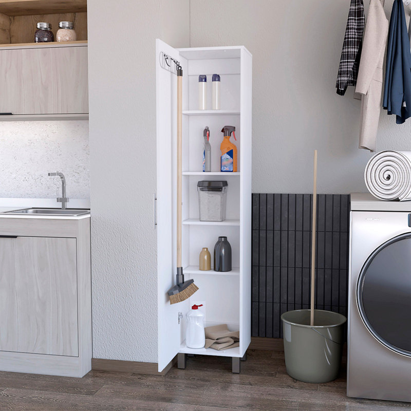 Armoire 1 porte avec 3 porte-balais, Blanc