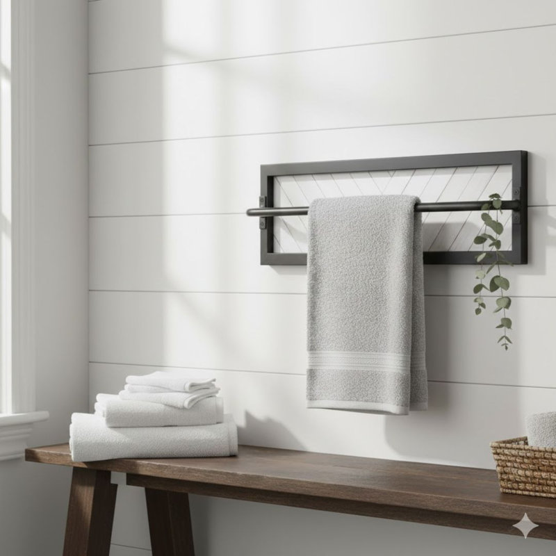 Autumn Alley Farmhouse Towel Rack, Black And White Bathroom Decor