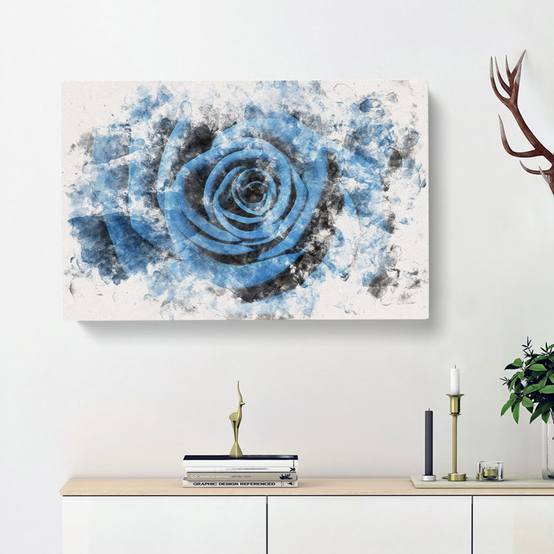 Pretty Blue Rose Watercolour - Wrapped Canvas Print, 60cm H x 91cm W x 3cm D