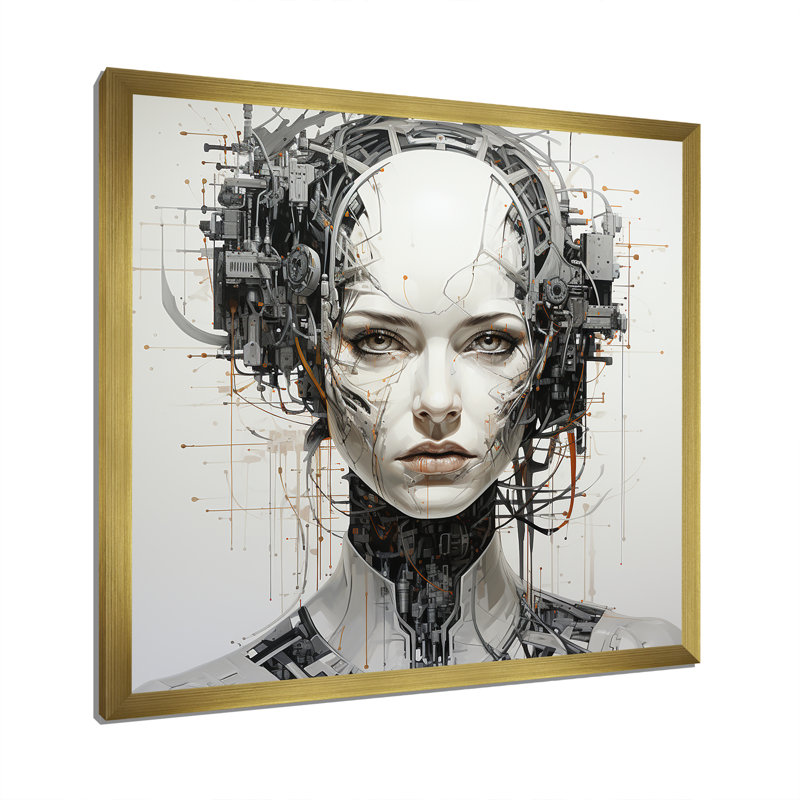 Robotic Minimalisme Portrait I - Robots, reproduction d'art mural, Cadre doré simple, H 36 po x l 36 po x P 1,5 po