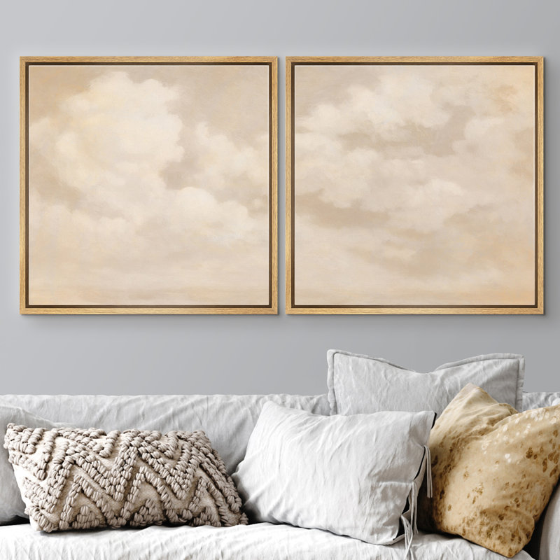 «Calm Neutral Cloudscape Sky Minimal Wall Art», reproduction d'art encadrée de la chambre principale, 2 pièces