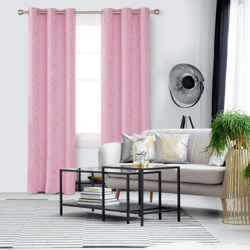 Foil Printed Constellation Pattern Blackout Grommet Curtains (Set of 4), 42" W x 54" L, Pink
