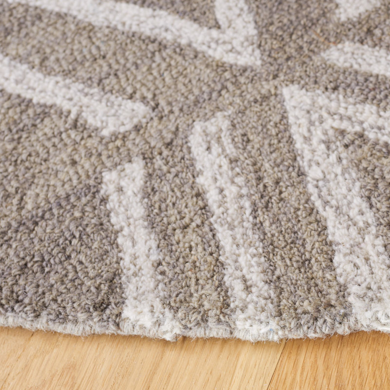 Tapis gris / ivoire en laine / coton touffeté à la main Vedika, Rond 5 pi