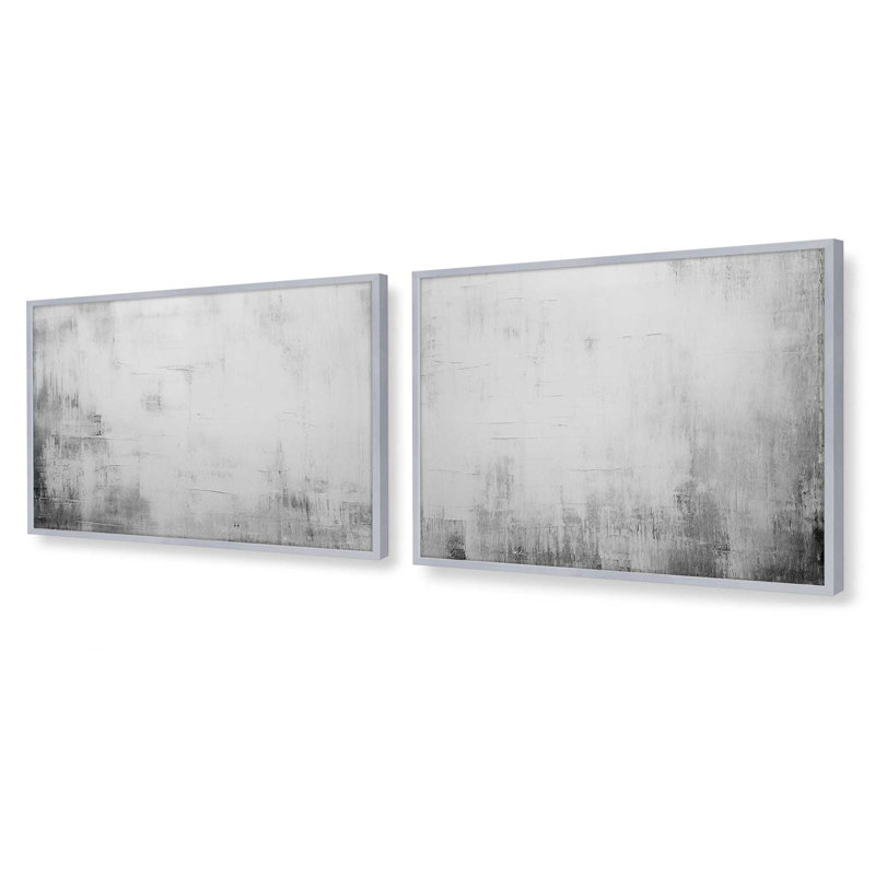 Ensemble de 2 impressions blanches silencieuses dans un cadre brossé, x 16 po, Chrome poli, H 25,25 po x l 74,5 po