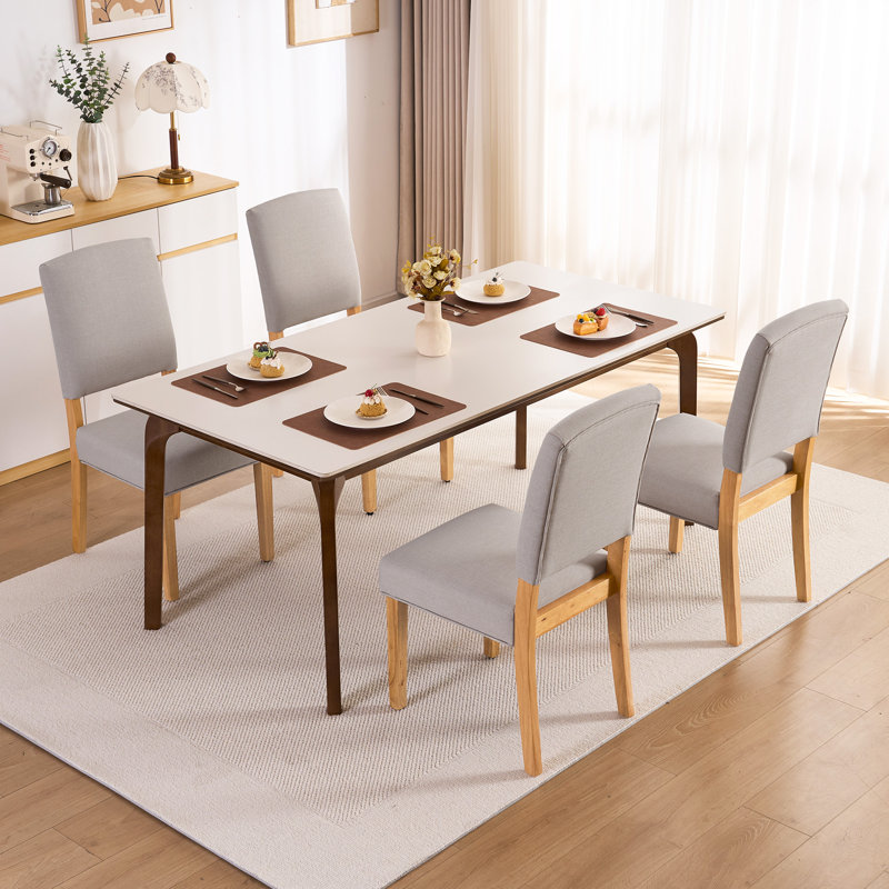 Chaise rembourrée avec pieds en bois massif, chaise d'appoint moderne en tissu avec siège rembourré et dossier de soutien pour la cuisine et la salle à manger