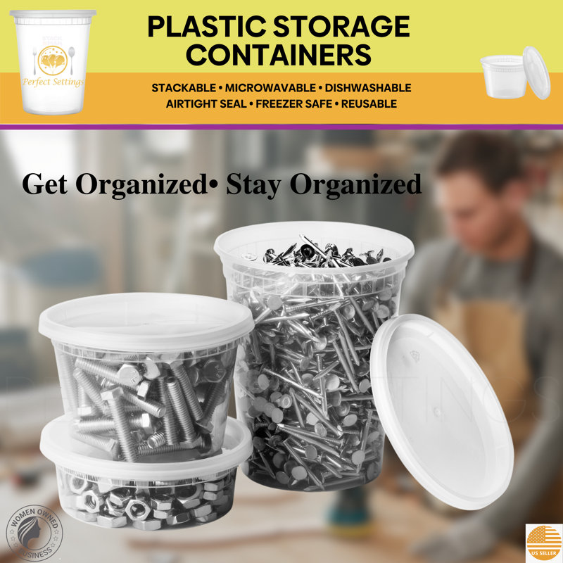 Clear 16oz Plastic Meal Prep Containers with Snap Lids, Set of 40