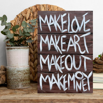 Make Love Make Money Bold Rustic Abstract Wall Art Print by HUGO - Wrapped Canvas Print