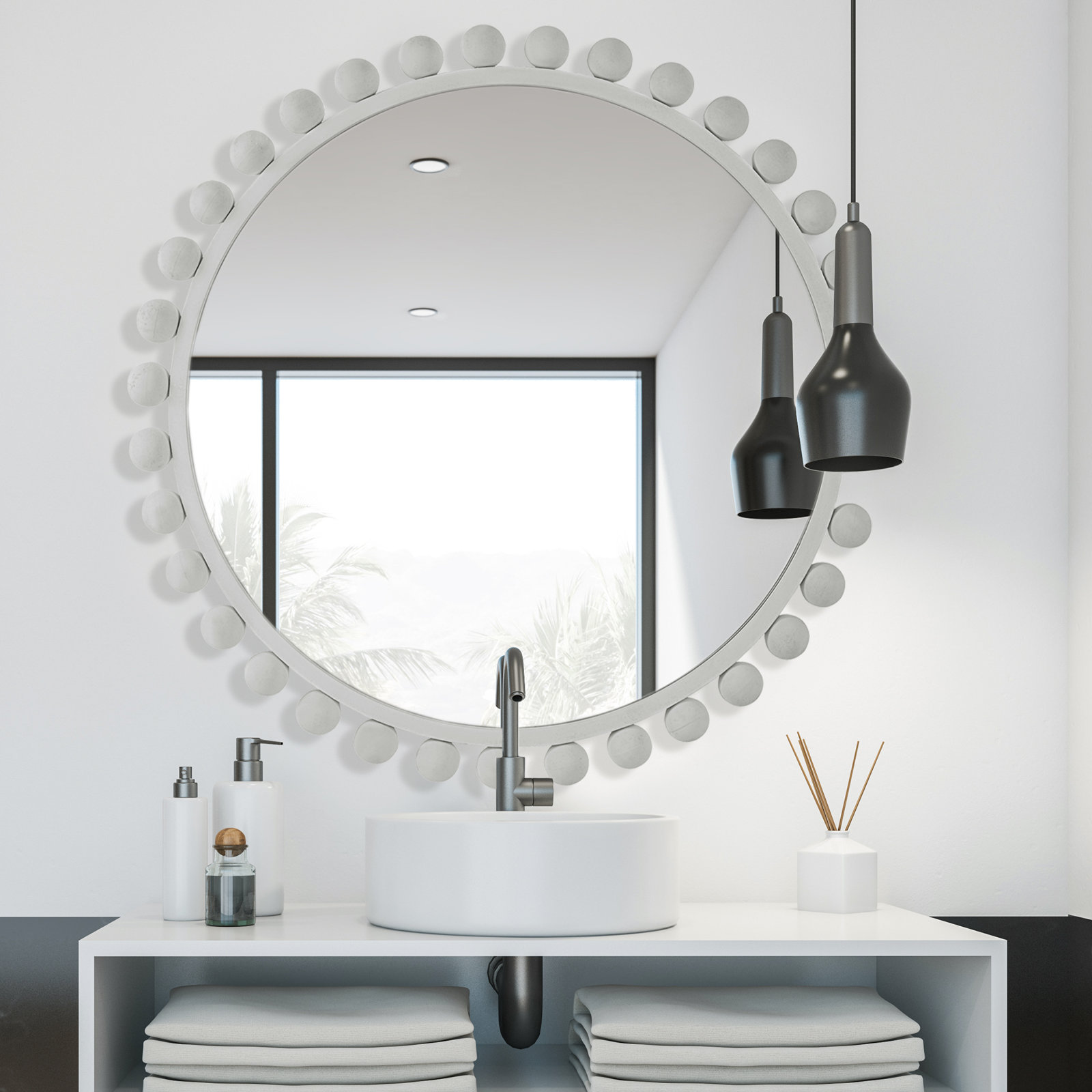 Suzie Metal Round Wall Mirror, Matte White