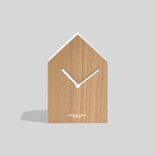 Modern & Contemporary Analogue Wood Alarm Tabletop Clock in White/Natural
