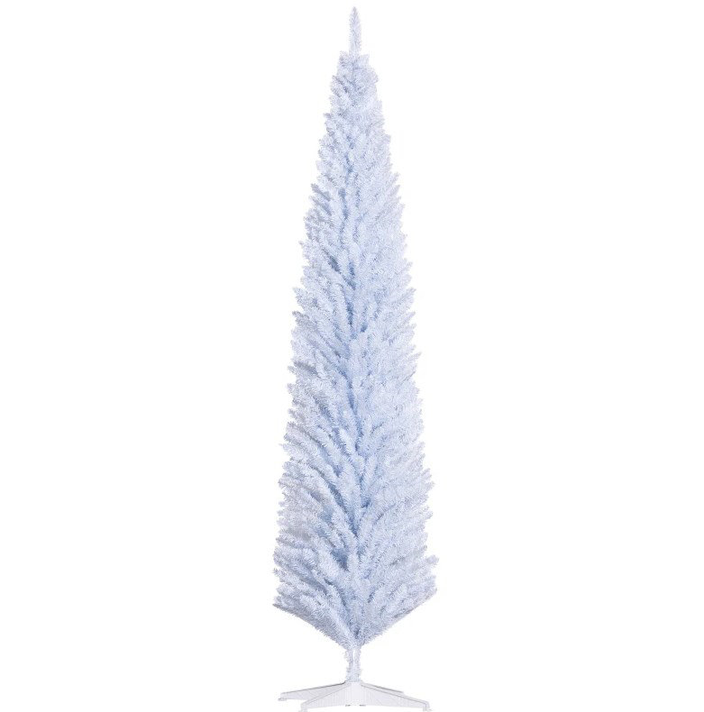 Arbre de Noël artificiel 6,5 pieds avec pommes de pin et base en métal | Idée de cadeau, Blanc, H 9,7 pi