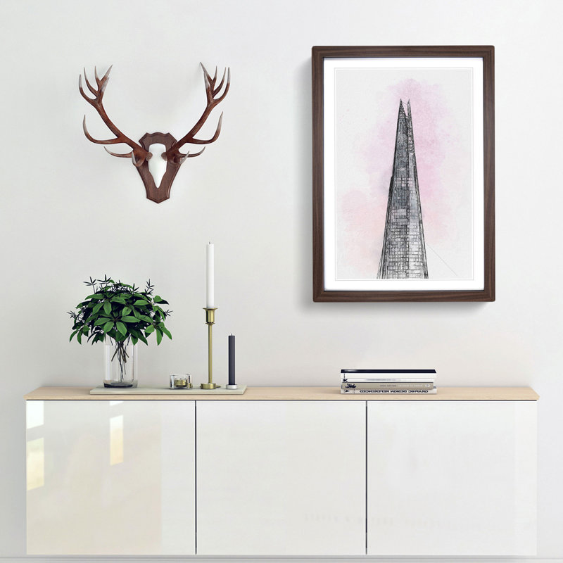The Shard Building in London in Abstract - Framed Print, 50cm H x 35cm W x 2cm D, Walnut