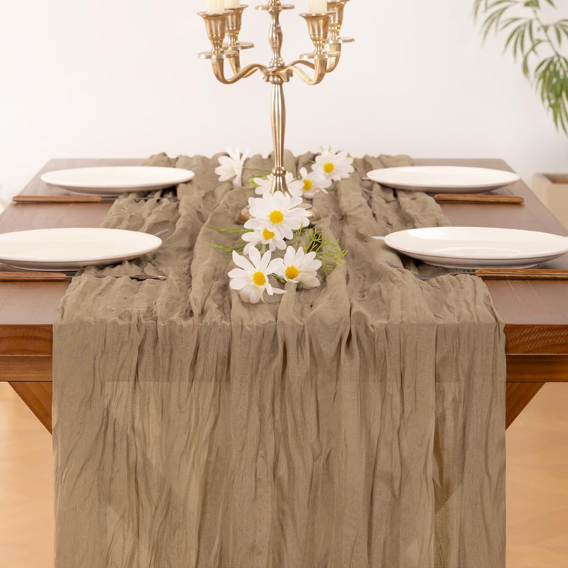 Chemin de table en gaze de coton, style bohème estival, idéal pour mariage, anniversaire, fête ou décoration intérieure | Brun nude, ensemble de 15 pièces, gaze rustique de 3 m, chemin de table transparent de style champêtre pour fête prénatale, enterrement de vie de jeune fille, décorations de fêtes