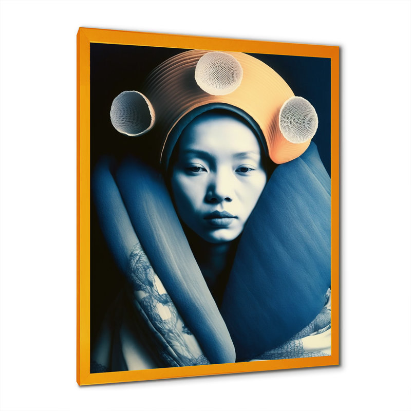 Ellissa Avant Garde, modèle en or et bleu rétro sur toile, H 32 po x l 24 po x P 1 po, Encadrement doré