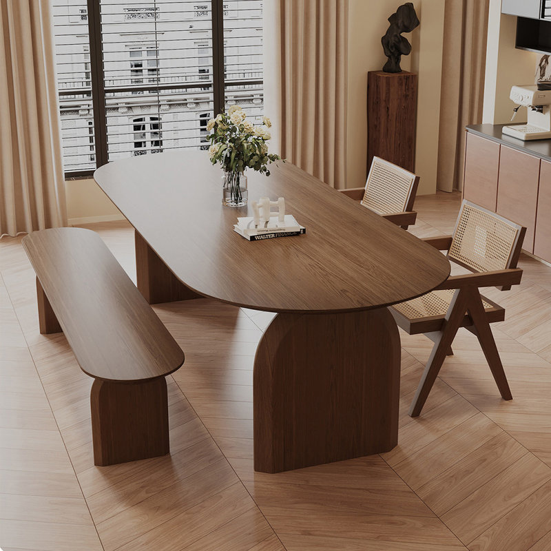 Table de salle à manger ovale en bois massif brun noisette, H 29,53 po x L 78,74 po x l 31,50 po
