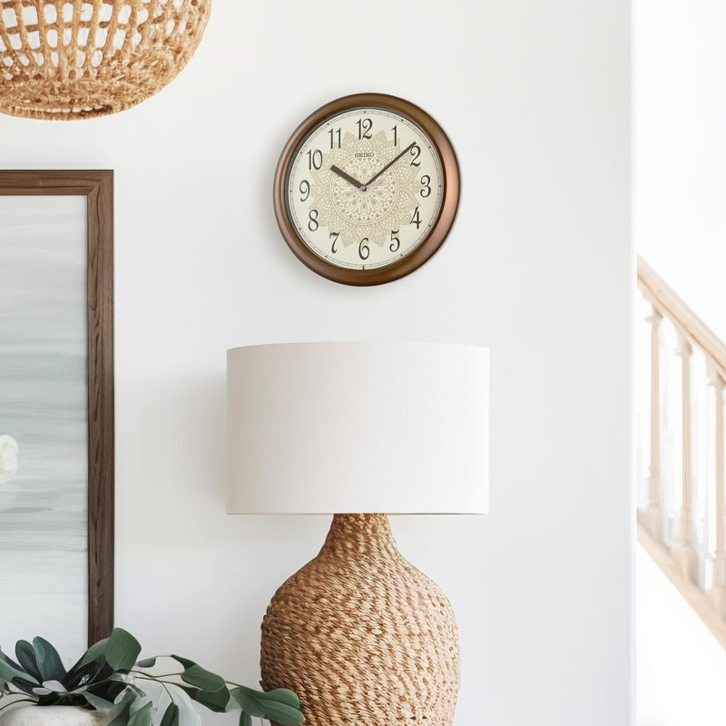 QHA018BLH Traditional Wall Clock, Metallic Brown, Brown