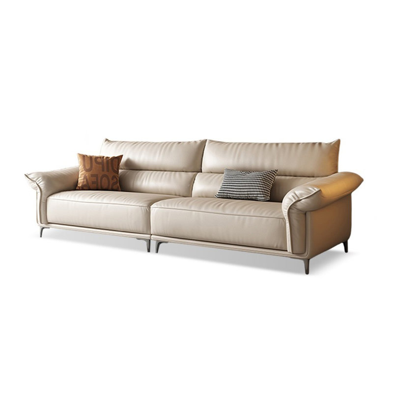 Canapé modulaire en cuir crème blanc cassé, 37.4" H x 98.43" W x 39.37" D, Blanc / crémeux