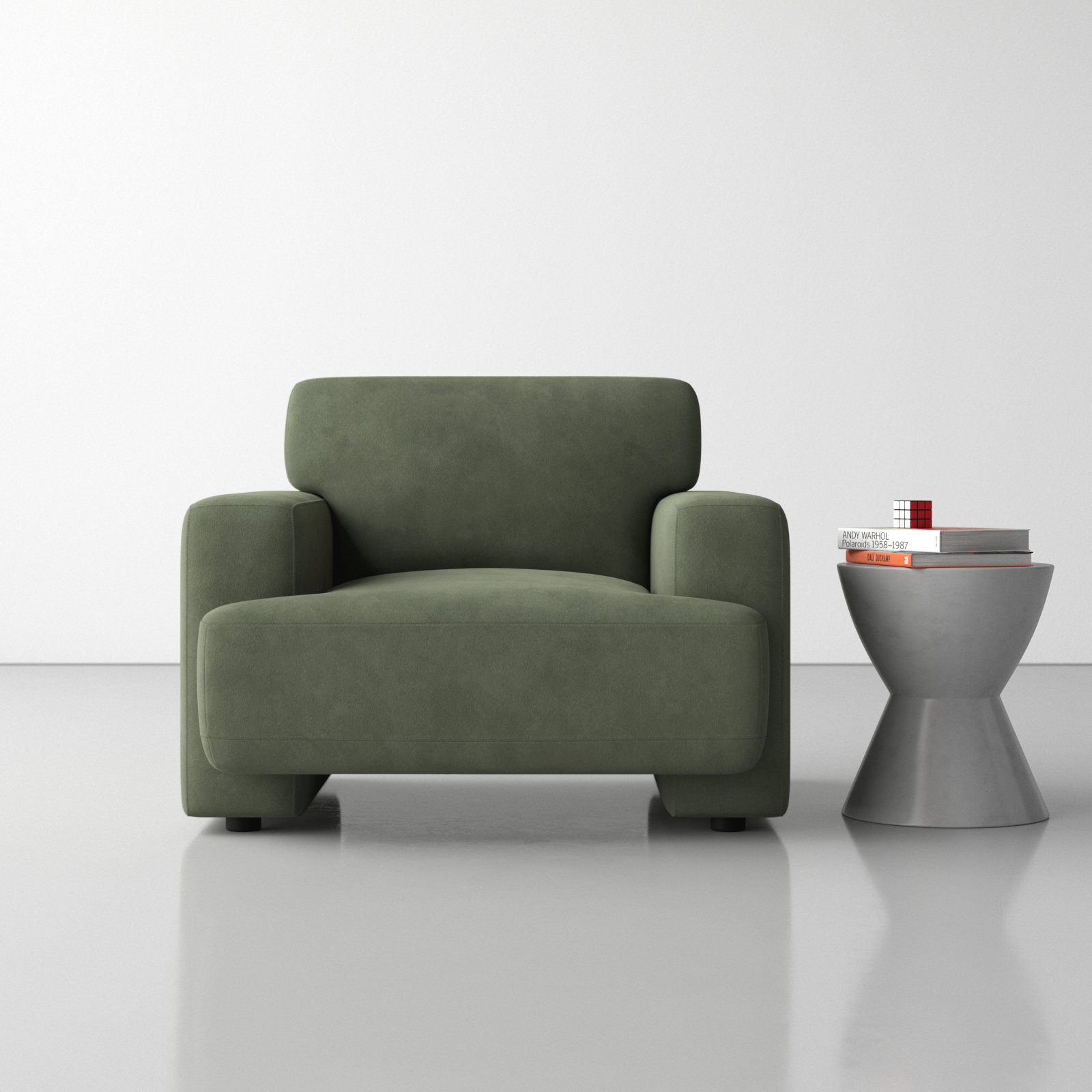 Ives 42'' Oversized Upholstered Armchair, Soren Olivine Performance Velvet
