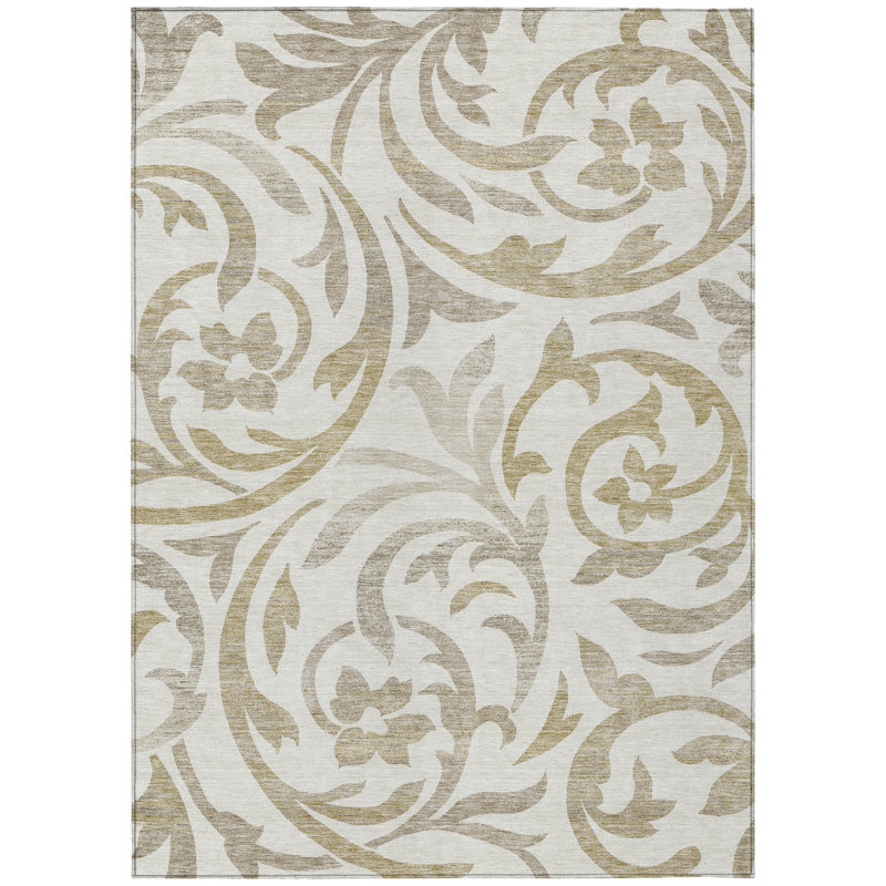 Washable Floral Indoor / Outdoor Rug, Rectangle 10' x 14'