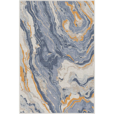  Tapis à tissage plat en marbre bleu abstrait Abstract Harmony