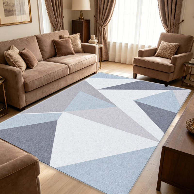 Blue Grey Geometric carpet-easy to clean, machine-washable, soft and comfortable; suitable for door mats, kitchens, living rooms, bedrooms, corridors, and laundry areas. Easy to clean, durable carpet for home decoration.