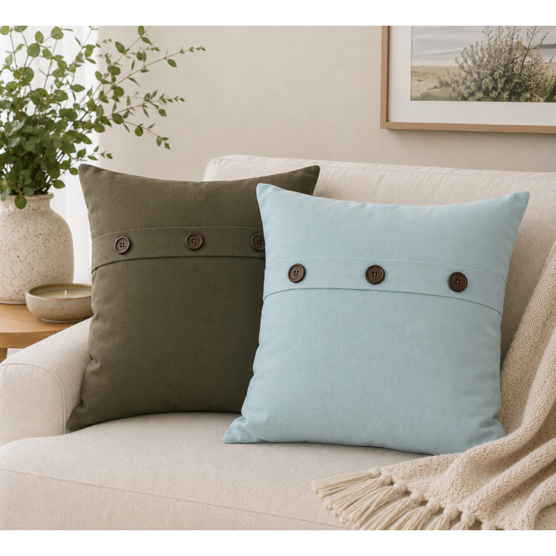 Solid Button Down Blend 20" Throw Pillow, Blue