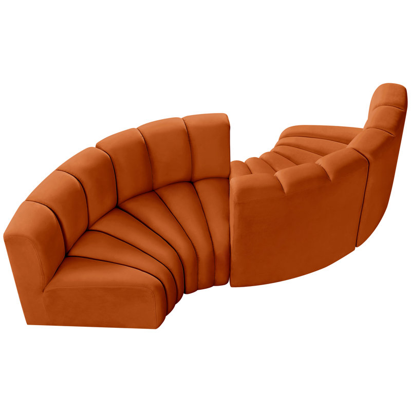 Iyra Upholstered Curved Sectional Reversible, Cognac Velvet