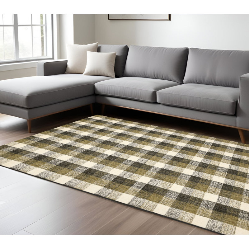 Tapis touffeté à la main 8 pi x 10 pi kaki et laine ivoire