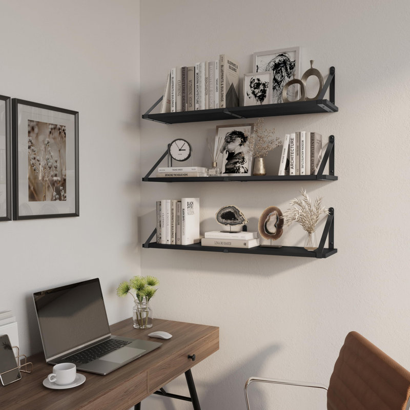 Anorea Wood Bracket Shelf, Black
