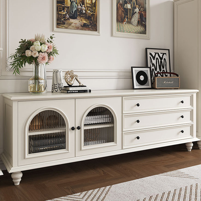 Meuble télé surélevé de style crème clair, 70.86"