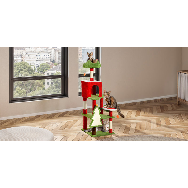 Christmas-Themed Multi-Level Cat Tree Tower Condo
