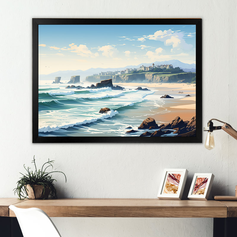 Plages basques françaises I sur toile, Cadre simple noir, H 12 po x l 20 po x P 1 po