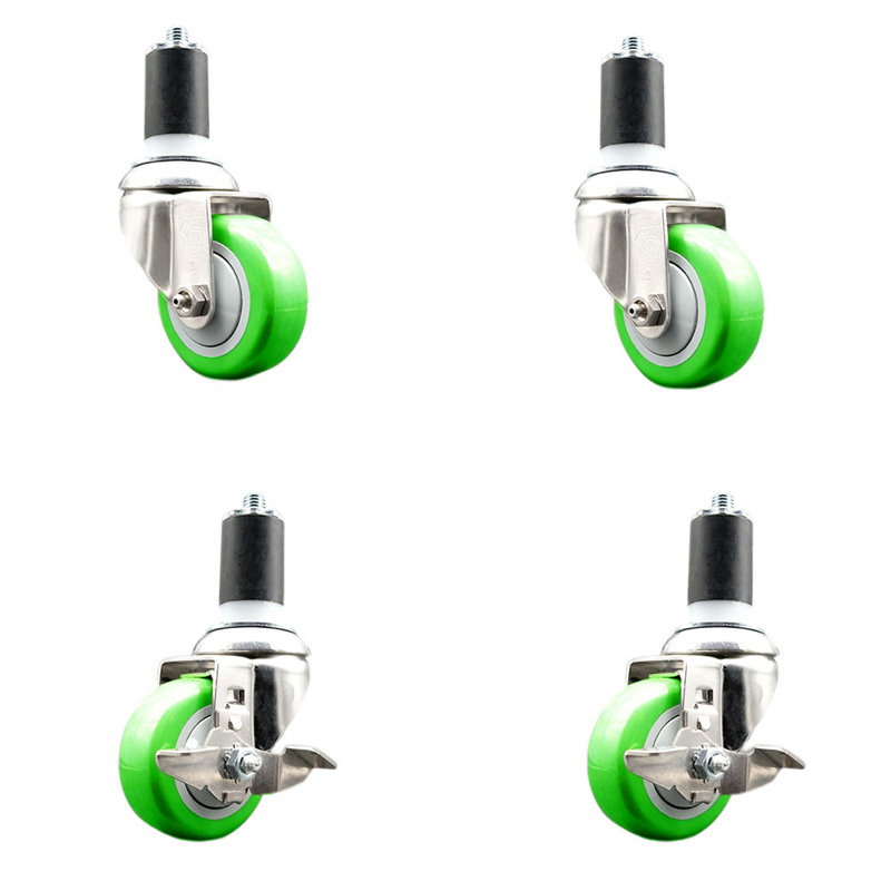 Ensemble de roulettes extensibles 3,5 pouces pivotant 3,5 pouces 1-1 / 2 pouces, Vert