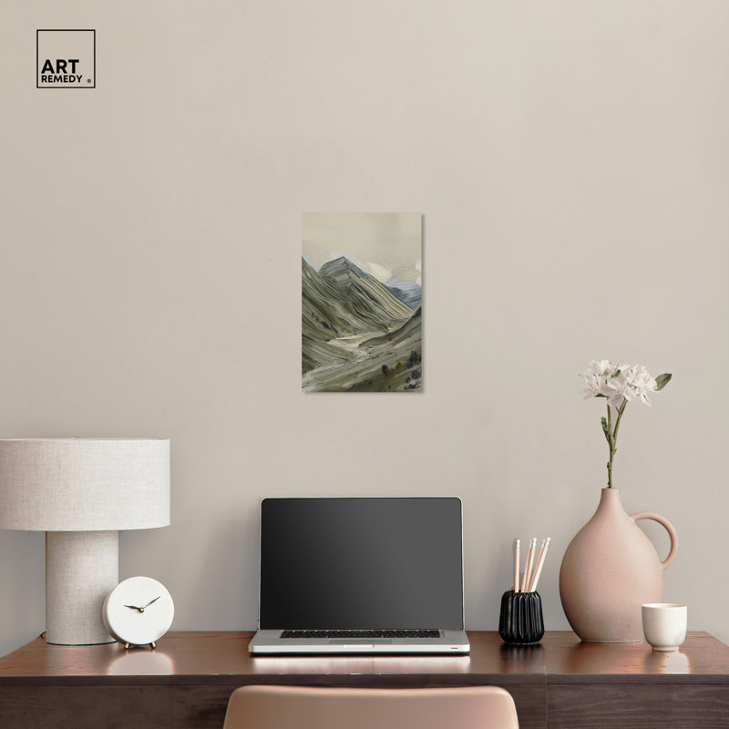Earthy Green and Beige Abstract Canvas Wall Art, 15" x 10"
