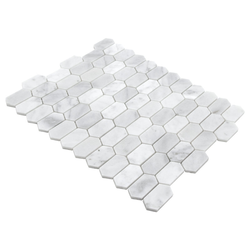 12" x 10" Honed Hexagon Natural Marble Floor & Wall Mosaic Tile, White