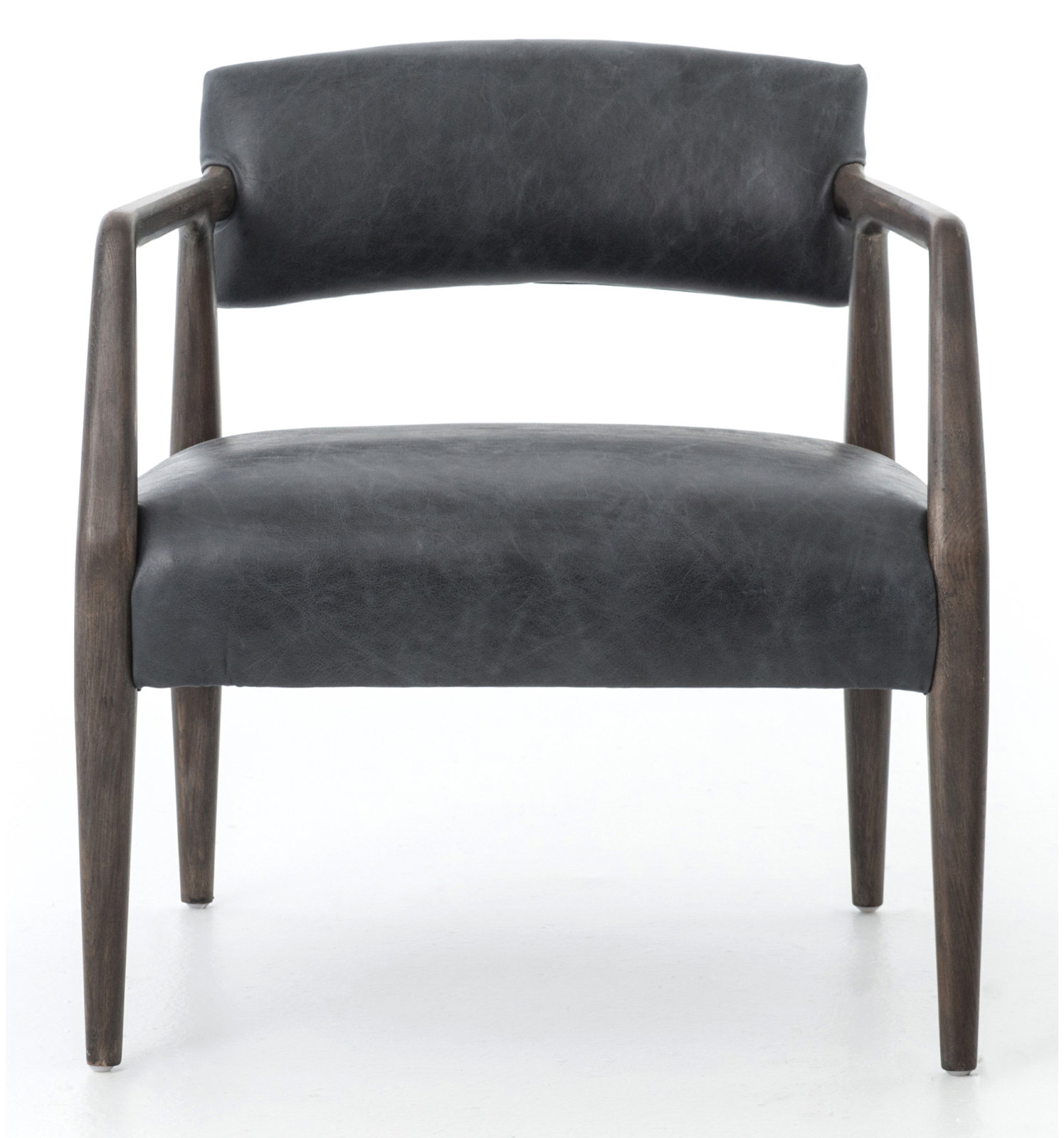 Berthe Oak Genuine Leather Armchair, Ebony Genuine Leather
