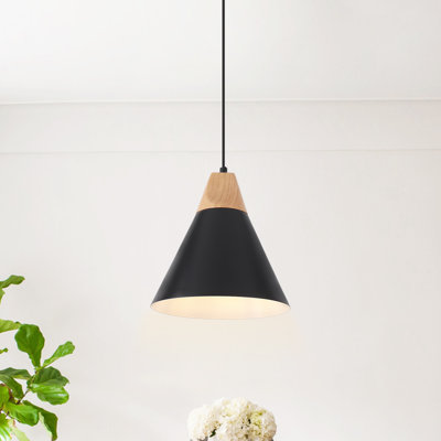 Hinsinger 1-Light 9.4“ Wide Single Cone Kitchen Island Pendant Light with Wood Accents