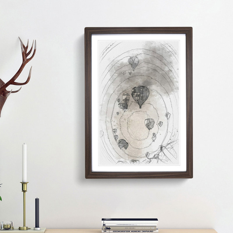 Taking a Hot Air Balloon Ride - Picture Frame Painting Print, Walnut Framed, 63cm H x 45cm W x 2cm D