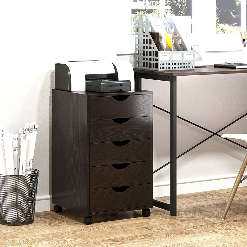 5 Drawer File Cabinet Storage Organizer Filing Cabinet with Nordic Minimalist Modern Style & Wheels, Brown