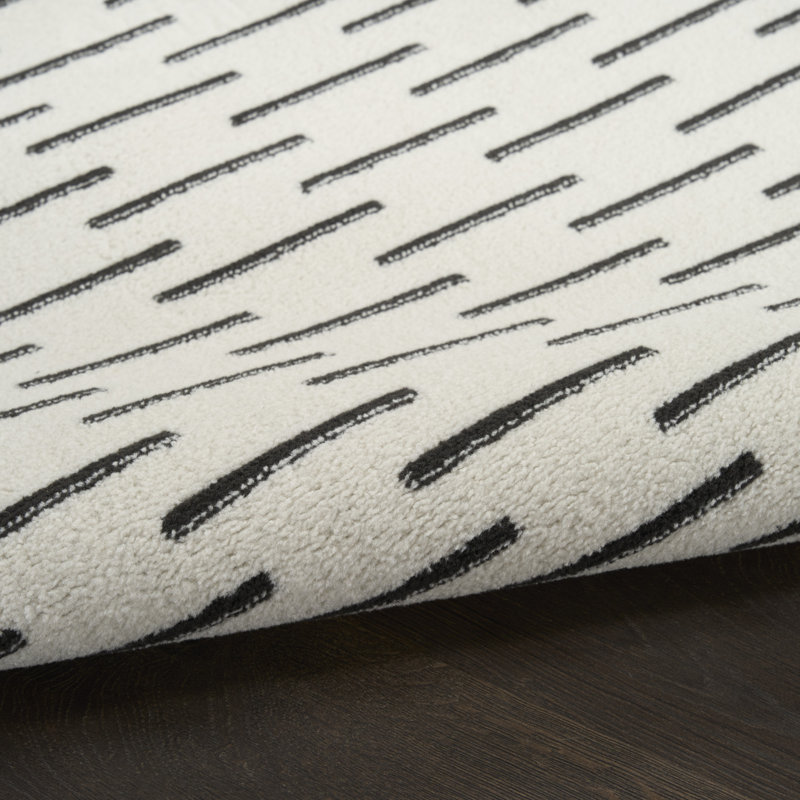 Ebern Designs Reimann Ivory Black Scandinavian Indoor Rug, Rectangle 5' x 7'