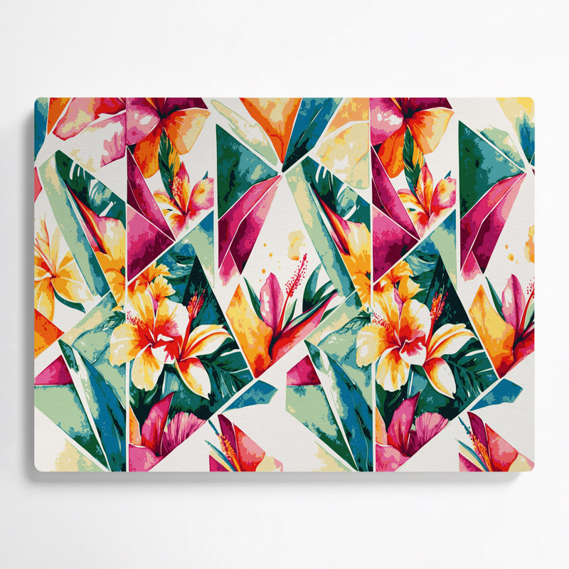 Art mural hawaïen avec fleurs géométriques beiges, H 11 po x l 14 po
