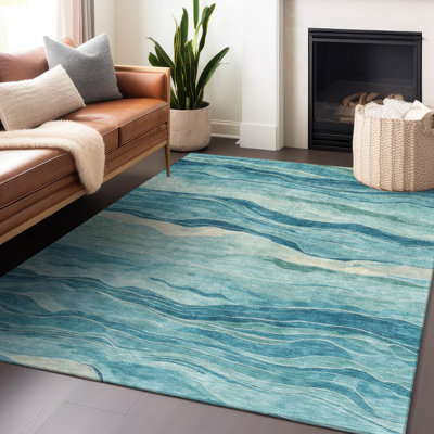 Tapis turquoise intérieur / extérieur lavable à la machine Christain ACN1251