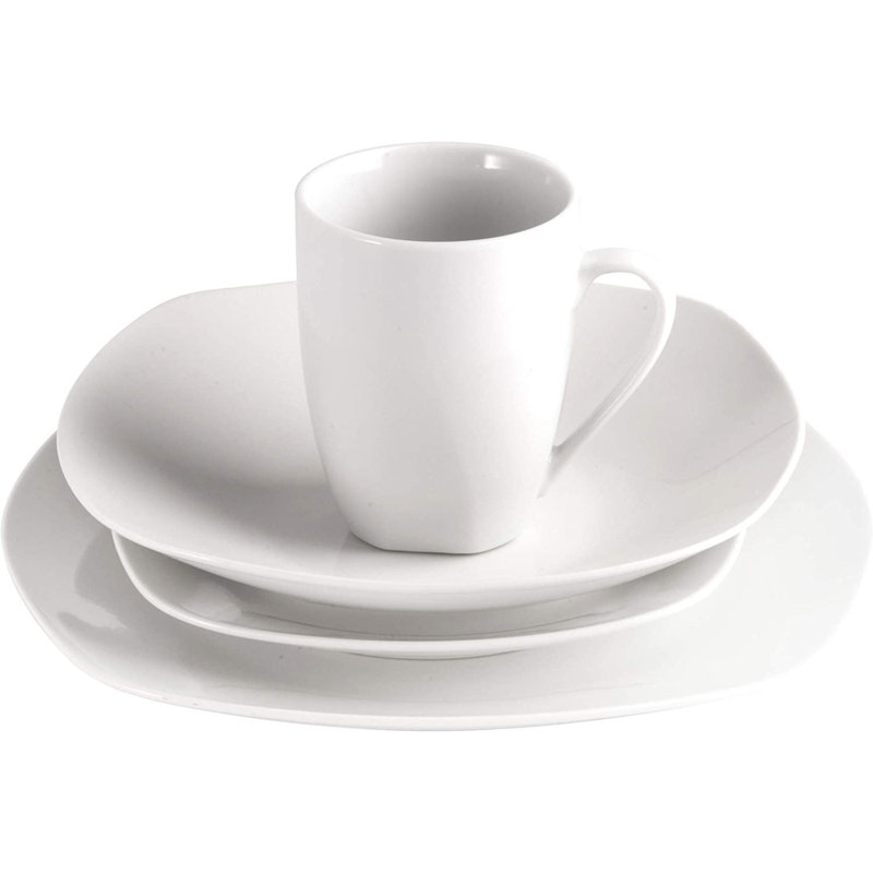 , SQUARE 16 PC Gibson Home Back To Basics White Porcelain Square 16-Piece Dinnerware Set