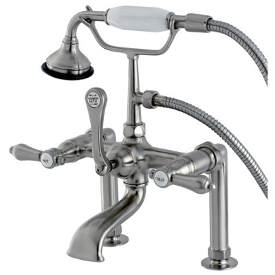 Kingston Brass Heirloom Three-Handle 2-Hole Deck Mount Clawfoot Tub Faucet with Hand Shower