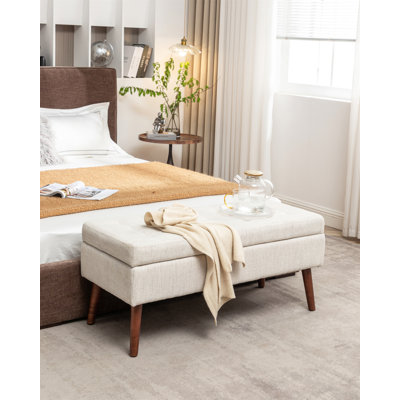 Repose-pieds capitonné avec rangement | Pieds en bois massif, couvercle à charnières de sécurité pour le lit et le vestibule de la chambre à coucher