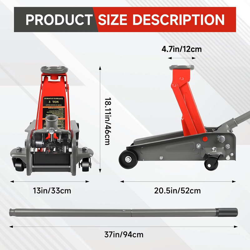 Cric de plancher hydraulique en acier au carbone 3 tonnes