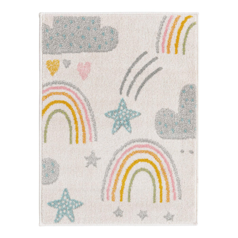 Tapis pour enfant Whimsy, Rectangle 3 pi 11 po x 5 pi 11 po, Bleu / jaune / crème