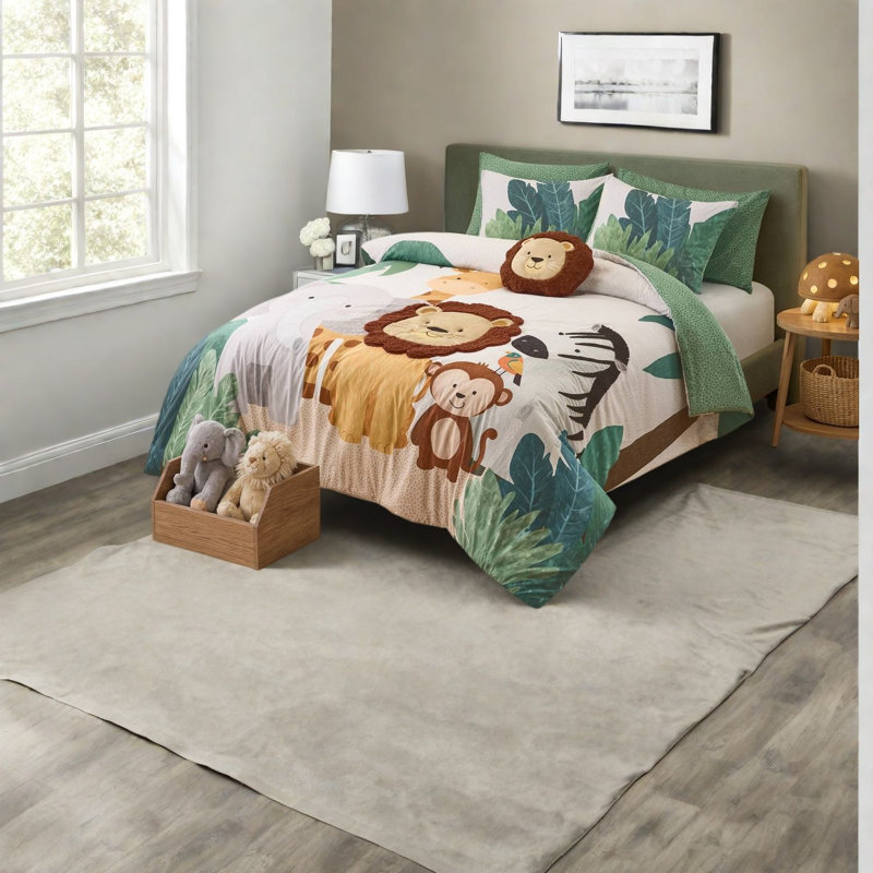 Ensemble de literie safari, ensemble de couette en microfibre pour lit queen et plus avec oreiller lion
