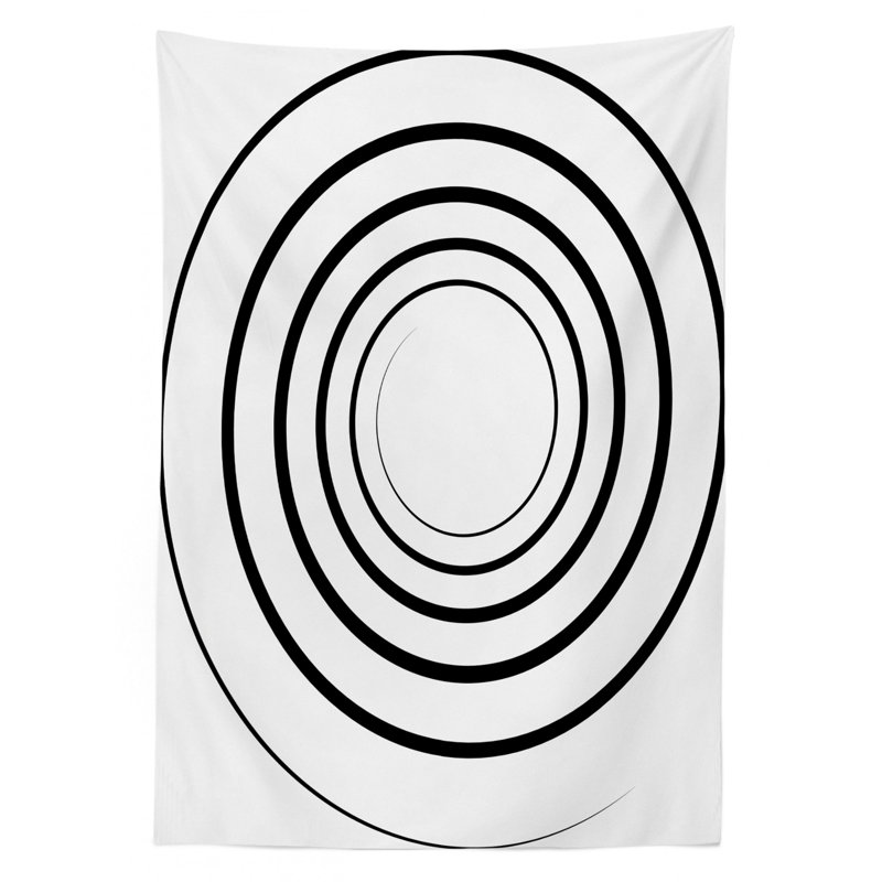 Ambesonne Spires Tablecloth, Abstract Design Monochrome Spiral Whorl Element Dimensional Aesthetic Curve Concept, Rectangular Table Cover For Dining Room Kitchen Decor, 60" X 90", Black White