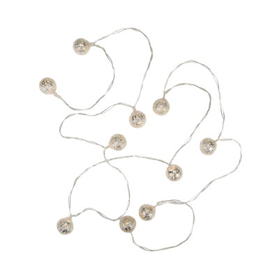10 B/O LED Warm White Metal Ball Christmas Light